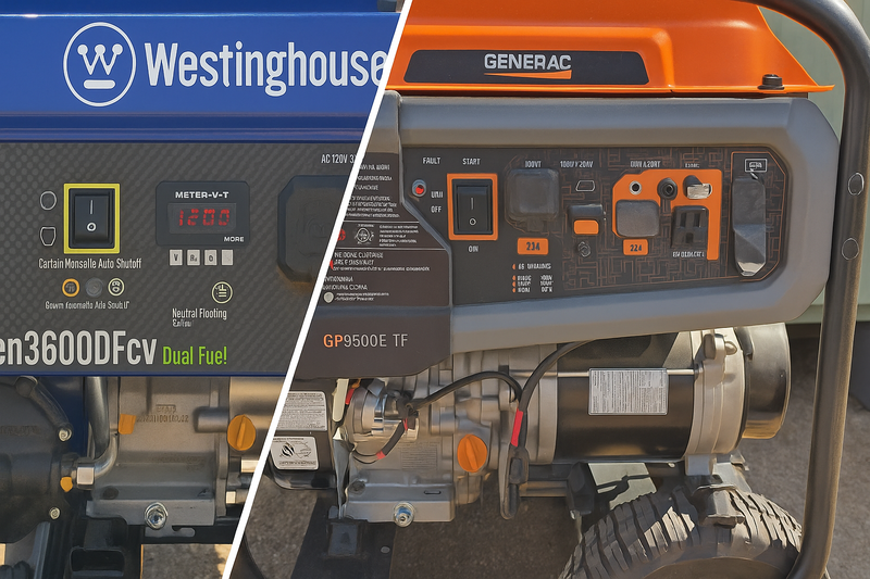 Image of Westinghouse and Generac generators side-by-side